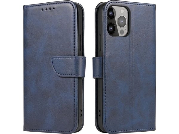 Lompakkokotelo, jossa on käännettävä jalusta iPhone 15 Pro Magnet Case - sininen