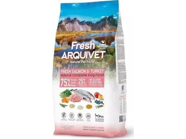 ARQUIVET Frisk laks med kalkun - halvfugtigt hundefoder - 10 kg