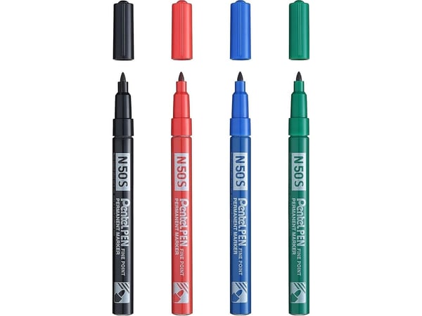 Pentel N50S, 1 stykker, Svart, Projektil spiss, Svart, Sølv, Aluminium, Rund