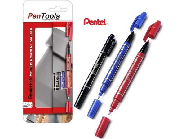 Pentel permanent märkpenna, dubbelspets, ask med 3 olika färger: svart, röd och blå, snabb - 1 st (N75W-PRO3ABCEU)