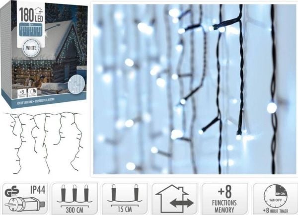 Koopman julelysgardin SWIETLNA ZEW 180 LED med styring timer kaldhvit kabel transparent