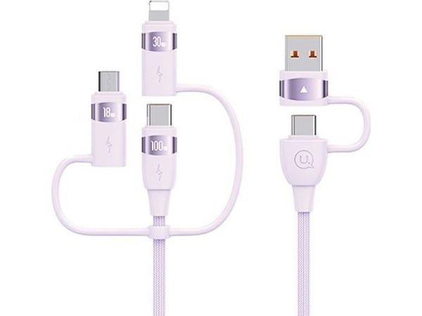 USB-kabel Usams USB-A - 2x USB-C + Lightning + microUSB 1,2 m rød USB-kabel Usams USB-A - 2x USB-C + Lightning + microUSB 1,2 m rød