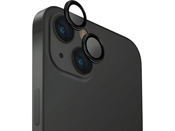 UNIQ Optix Aluminium kameralinsebeskytter iPhone 15 6.1" / 15 Plus 6.7" midnatt svart glass med linsekamera med applikator