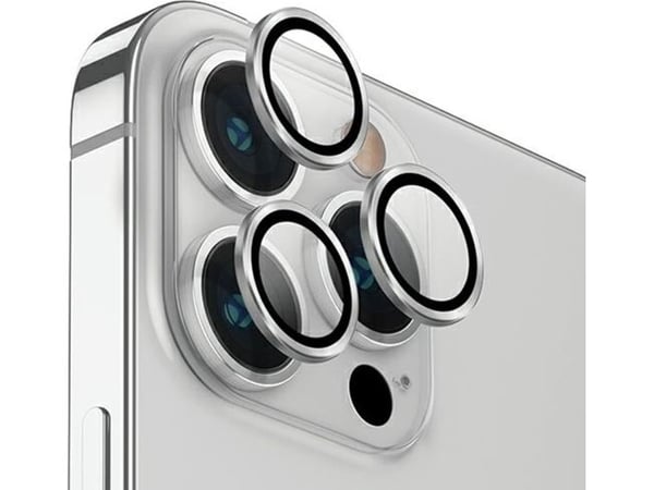 UNIQ Optix Alumiininen kameran linssin suojus iPhone 14 Pro 6.1" / 14 Pro Max 6.7" hopeanvärinen lasi kameran linssille applikaattorin kanssa