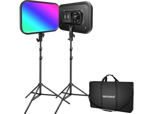 Neewer RGB168 RGB LED-studiosetti, kaksi 60W 2500-8500K lamppua + jalustat