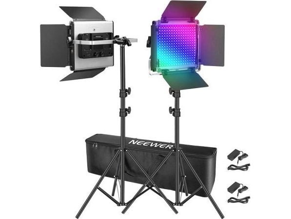 Neewer 660 PRO RGB LED-studiosetti, kaksi 50W 3200-5600K lamppua + jalustat + portit