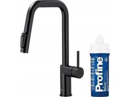 Kjøkkenbatteri KFA DUERO PURE STYLE pull-out med vannfilter og uttrekkbar tut + filtersett PROFINE BLUE S, svart