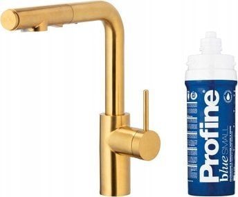 Kjøkkenbatteri KFA DUERO PURE BASIC pull-out med vannfilter og uttrekkbar tut + filtersett PROFINE BLUE S, børstet gull Kjøkkenbatteri KFA DUERO PURE BASIC pull-out med vannfilter og uttrekkbar tut + filtersett PROFINE BLUE S, børstet gull