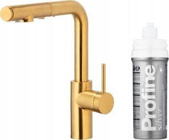 Kjøkkenbatteri KFA DUERO PURE BASIC pull-out m/ vannfiltrering og uttrekkbar tut + filtersett ProFine sølv, børstet gull