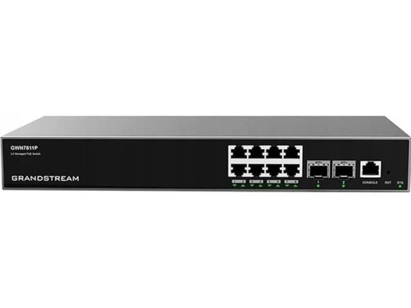 Grandstream GWN7811P - Switch - enterprise, managed - L3 - Styrt - 8 x 10/100/1000 (PoE+) + 2 x 10 Gigabit SFP+ - stasjonær, veggmonterbar, rackmon...