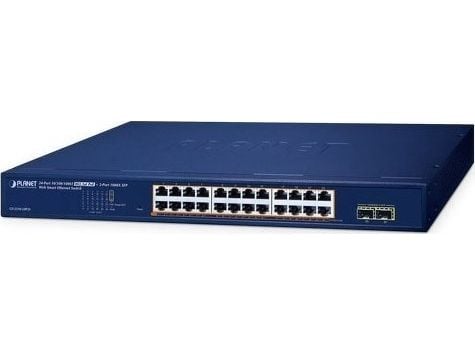 PLANET 24-Port 10/100/1000T 802.3at PoE + 2-Port 1000X SFP Web Smart Ethernet Switch (260W PoE Budget, 802.1Q VLAN, Link Aggregation, IGMP, Håndter...