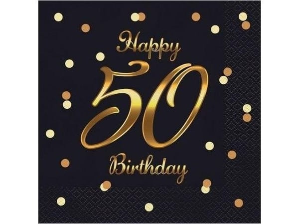 GoDan servetter B&C Happy 50 Birthday svarta 20 st