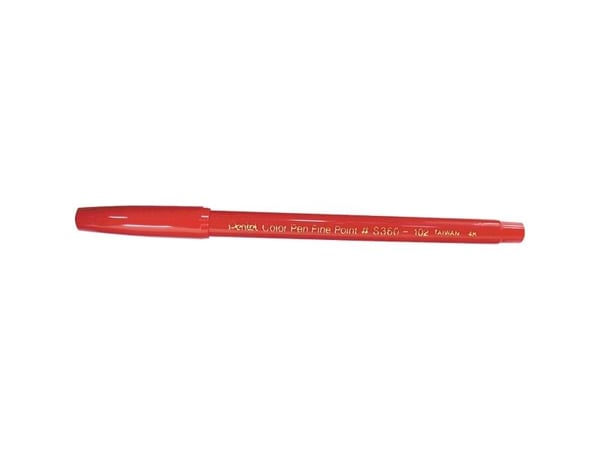 Fiberpenna, Pentel S360, fin, 0,8 mm, röd, förpackning med 12 st