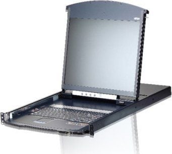 ATEN 8-portars Cat 5 Dual Rail LCD KVM over IP-switch, 1 lokalanvändaråtkomst/1 fjärranvändaråtkomstt, 48,3 cm (19"), LCD, USB, USB, DVI-D, Engelsk...