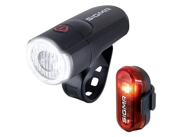 Sigma Sport Aura 30 + Curve Set, Frontlys + baklys (sett), Sort, IPX4, LED, Rød/hvit, Blinkende lys, Kontinuerlig lys