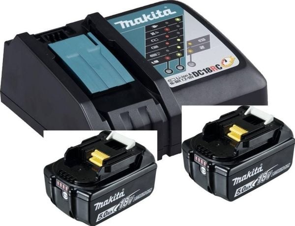 Makita DC18RC - Batterilader + batteri 2 x - Li-Ion - 5 Ah - 90 Wh - 1 x batterier lader