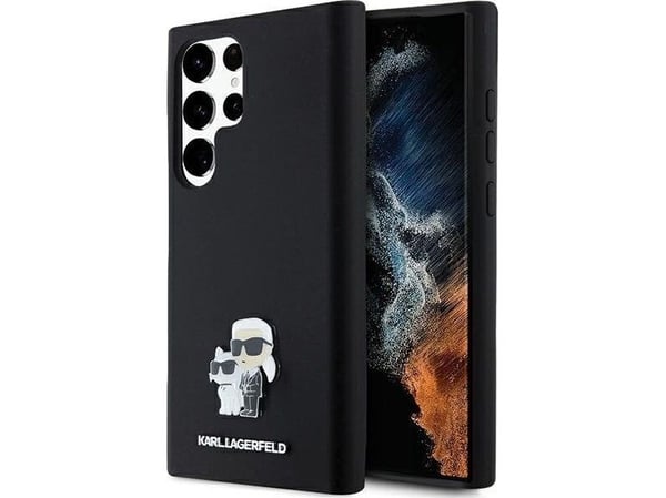 Karl Lagerfeld silikon Karl&Choupette metall pin-skal för Samsung Galaxy S24 Ultra - svart
