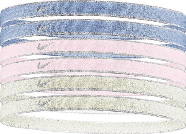 Opaski na włosy Nike 6 vnt. Swoosh Sport metalic-violetinė, rožinė, geltona N1002008511OS