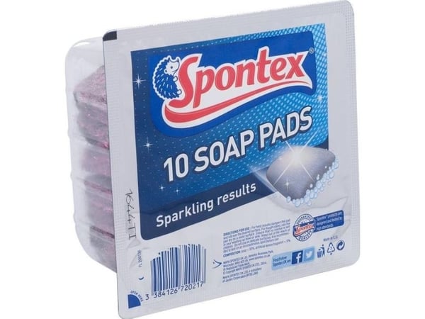 Spontex saippuatyynyt, joissa on 30 % saippuapitoisuutta teräsvillaa, 10 kpl:n pakkaus