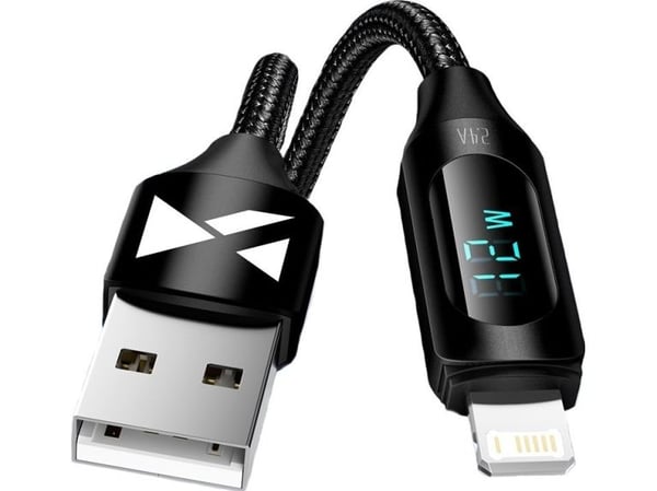 USB-A - Lightning Wozinsky WUALC1-kabel med LED-skjerm 2,4A 1m - svart