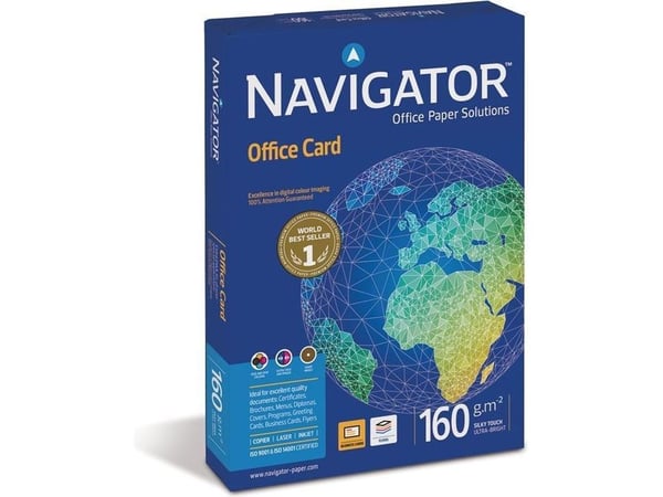 Navigator Office Card, Laser-/Inkjet-utskrift, A4 (210x297 mm), 250 ark, 160 g/m², Hvit, Forest Stewardship Council (FSC)