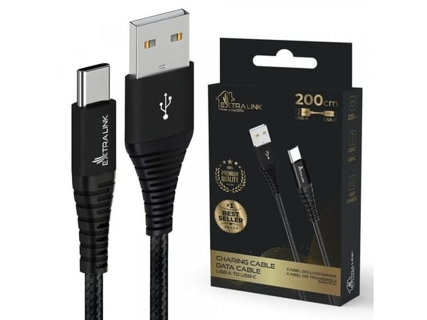 Kabel USB ExtraLink Extralink Smart Life Flettet 15W USB Type-A til Type-C 2m Czarny | Kabel USB | 5V 3A