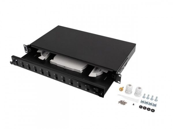 Lanberg - Koblingspanel - 12 x SC duplex / 12 x LC quad - rackmonterbar - SC/LC x 12 - RAL 9004, svart - 1U - 19"