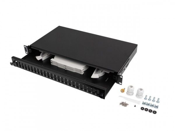 FIBEROPTIC PLANNER LANBERG 24XSC DUPLEX / 24XLC QUAD RACK 19" 1U SVART + TILBEHØR