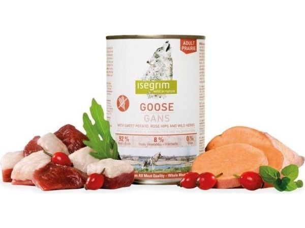 Isegrim Isegrim Adult Praire Goose - märkäruoka aikuisille koirille, hanhea bataattien, ruusunmarjojen ja yrttien kanssa, 400g