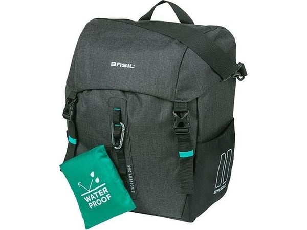 Basil sykkelveske enkel BASIL DISCOVERY 365D SINGLE PANNIER BAG L 20L, Hook On System, vanntett black melee (NY 2024)