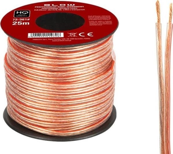 Blow cable 73-361# kaiutinkaapeli 2x0.35mm läpinäkyvä 25m