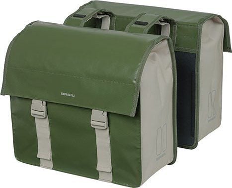 Basil Urban Load Double sykkelvesker 48-53L, Universal Bridge System, 100% vanntett, moss green/sand (NY 2024)