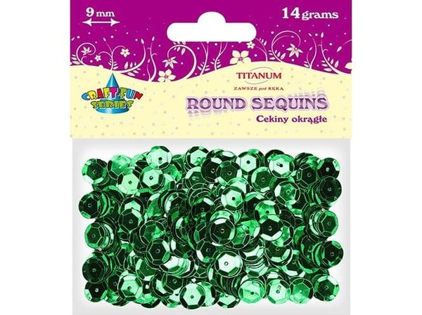 Titanum paljetter runde grønne metalliske 9mm 14g (Cm9gr)