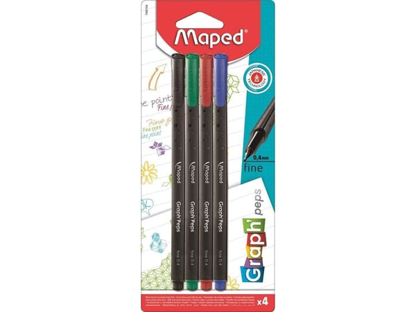 Maped 749144, Musta, Sininen, Vihreä, Punainen, Muovi, Musta, Sininen, Vihreä, Punainen, 0,4 mm, Kolmion muotoinen, Metalli