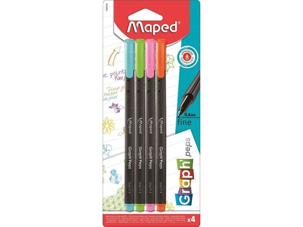 Maped 749143, Blå, Grønn, Oransje, Rosa, Flerfarget, Polypropylen (PP), Trekant, 0,4 mm, Blister