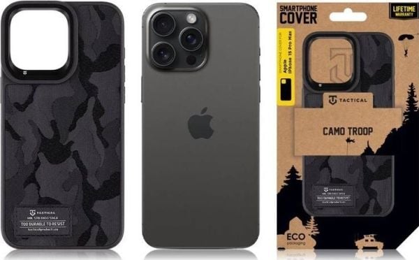 Tactical Camo Troop Cover til Apple iPhone 15 Pro Max svart standard