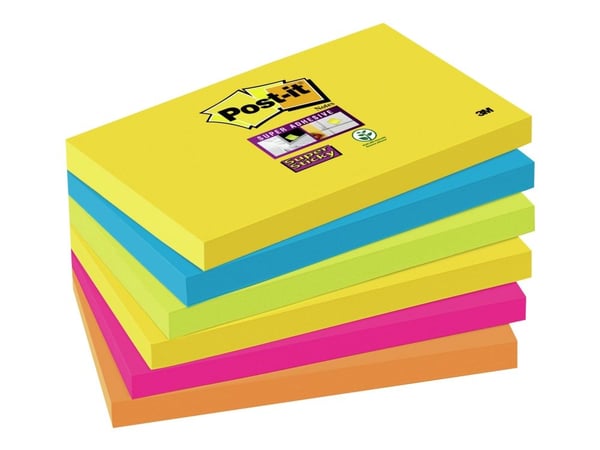 Post-it Super Sticky Rio de Janeiro 655-6SS-RIO-EU - Anteckningar - 76 x 127 mm - 540 ark (6 x 90) - neongul, medelhavsblå, neongrön, fuchsia, neon...