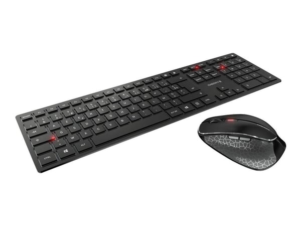 CHERRY DW 9500 SLIM, RF Wireless + Bluetooth, Näppäimen saksikytkin, AZERTY, Musta, Harmaa, Sisältää hiiren