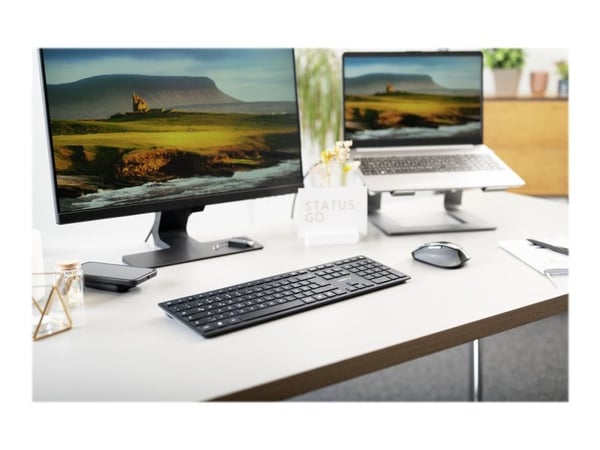 CHERRY DW 9500 SLIM, RF Wireless + Bluetooth, Näppäimen saksikytkin, AZERTY, Musta, Harmaa, Sisältää hiiren