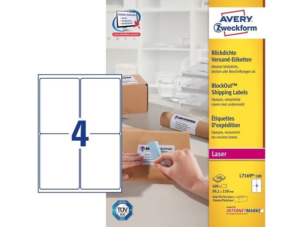 Avery - Hvit - 99.1 x 139 mm 400 etikett(er) (100 ark x 4) adresselapper