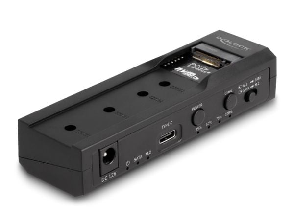 Delock USB Type-C-muunnin 1 x M.2 NVMe SSD + 1 x SATA SSD / HDD kloonitoiminnolla varustettuna