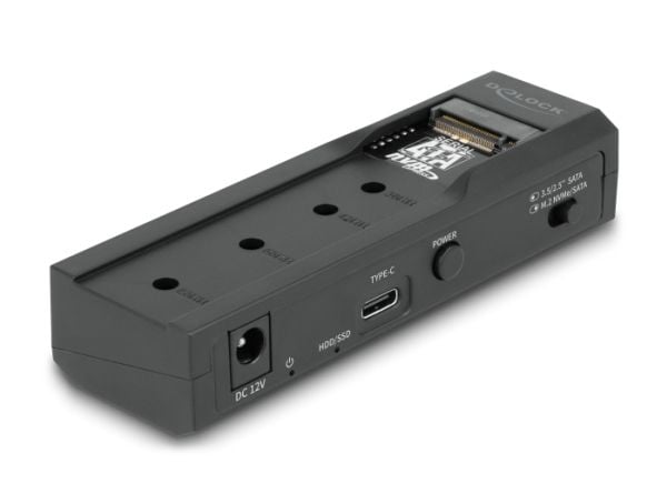 Delock USB Type-C-muunnin 1 x M.2 SSD:lle tai 1 x SATA SSD:lle / kiintolevylle