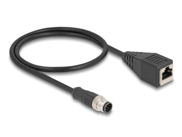 Delock - Nettverkskabel - 8 pin M12-A (hann) til RJ-45 (hunn) - 50 cm - 6 mm - S/FTP - CAT 5e - svart