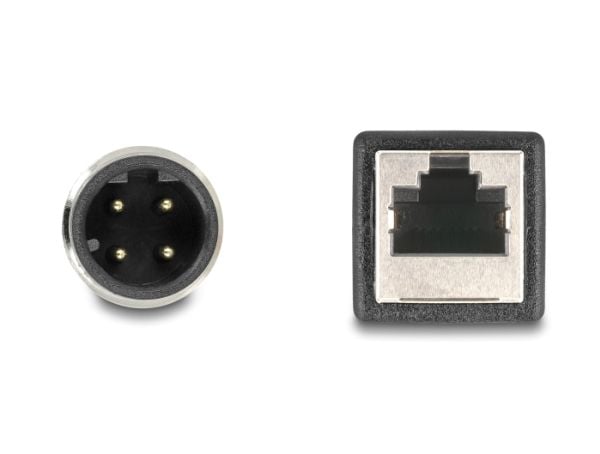 Delock - Nettverkskabel - 4 pin M12-D (hann) til RJ-45 (hunn) - 50 cm - 5 mm - S/FTP - CAT 5e - svart