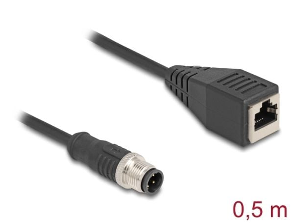 Delock - Nettverkskabel - 4 pin M12-D (hann) til RJ-45 (hunn) - 50 cm - 5 mm - S/FTP - CAT 5e - svart
