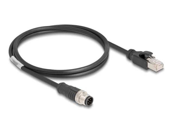 Delock - Nettverkskabel - 8 pin M12-A (hann) til RJ-45 (hann) - 1 m - 6 mm - S/FTP - CAT 5e - uten hindringer - svart