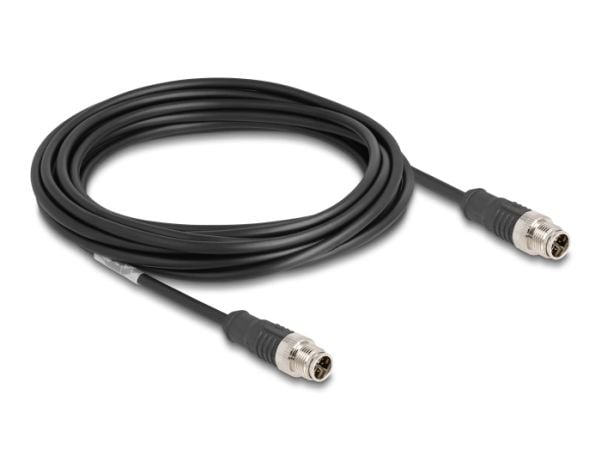Delock - Nettverkskabel - 8-pins M12 (hann) til 8-pins M12 (hann) - 5 m - 6 mm - S/FTP - CAT 5e - X-kodet - svart