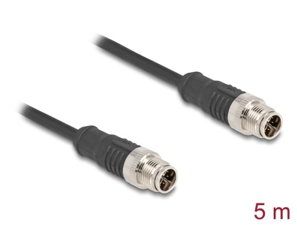 Delock - Nettverkskabel - 8-pins M12 (hann) til 8-pins M12 (hann) - 5 m - 6 mm - S/FTP - CAT 5e - X-kodet - svart