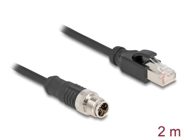 Delock M12 kabel X-kodet 8 pins plugg til RJ45 plugg PVC 2 m