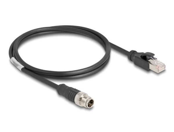 Delock - Nettverkskabel - 8 pin M12-X (hann) til RJ-45 (hann) - 1 m - 6 mm - S/FTP - CAT 5e - uten hindringer - svart